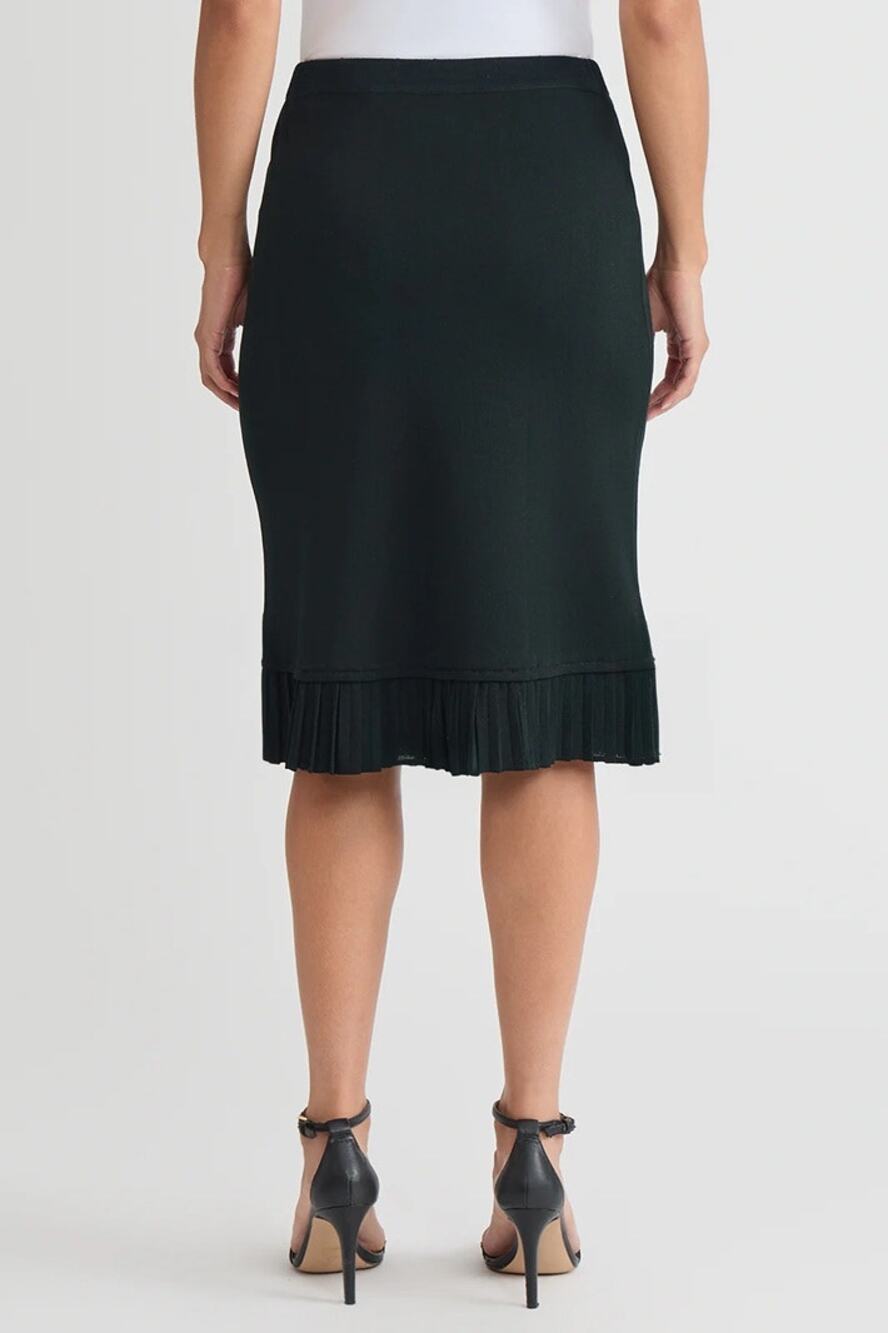 Misook Black Knit Pleated Hem Midi Pencil Skirt Womens Small Korea